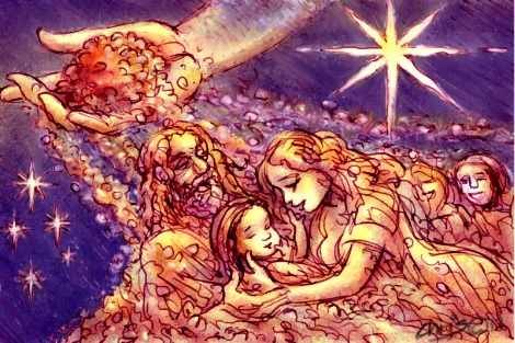 Chris Johnston's cartoon 'Christmas story for the poor' shows a the star of Bethlehem shining a light on poor people.